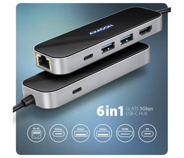 Axagon HMC-6GLN USB-C 5Gbps GLASS 6in1 hub - 1485455 - zdjęcie 2